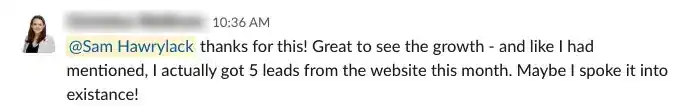 Services + Pricing Guide 9 Client message: got 5 leads from the website this month