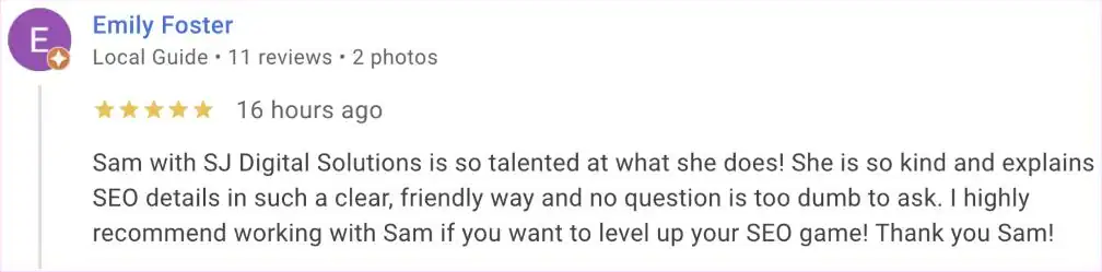 Contact SJ Digital Solutions | SEO Agency & Content Services 10 Five-star Google review: level up your SEO game with Sam