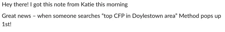 Services + Pricing Guide 15 Client win: ranks first for top CFP in Doylestown area